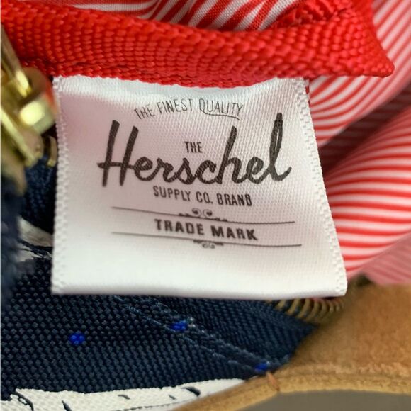 Herschel supply co Navy Canvas feathers print with brown leather handle tote bag - Picture 8 of 9